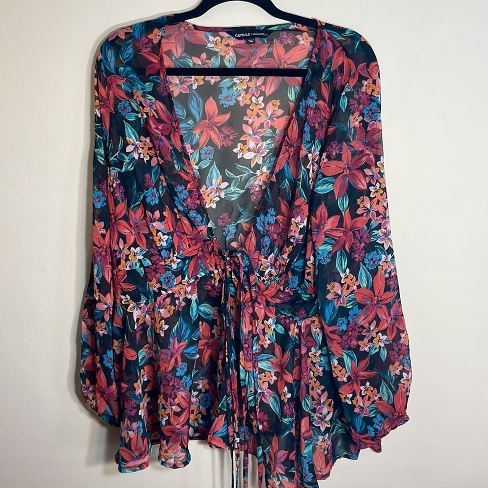 Asos Curve Simplybe tie front kimono blouse floral print US14 - Picture 5 of 9